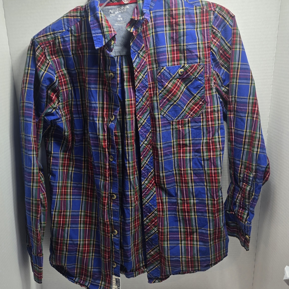 Arizona Jean Company Vibrant Plaid Button Down Shirt